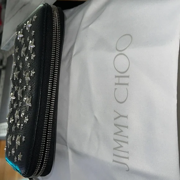 Jimmy Choo Filipa Black wallet deerskin with crystal stars box n dust bag